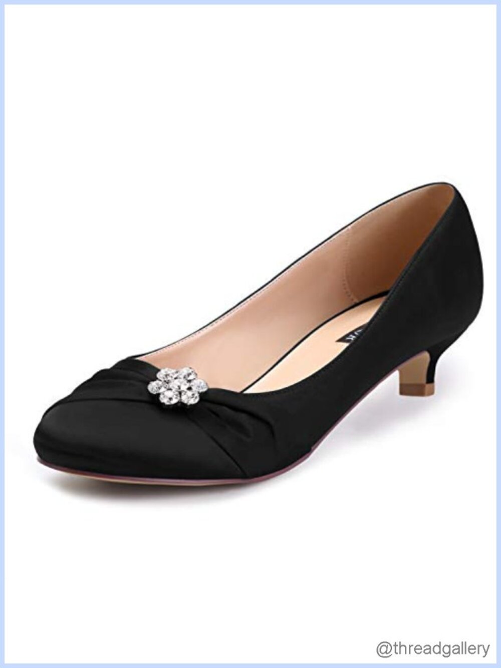ERIJUNOR Women's Comfort Kitten Heels Satin Pleated Rhinestone Evening Dress